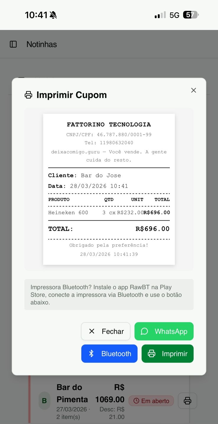 Notinha e impressão real do sistema